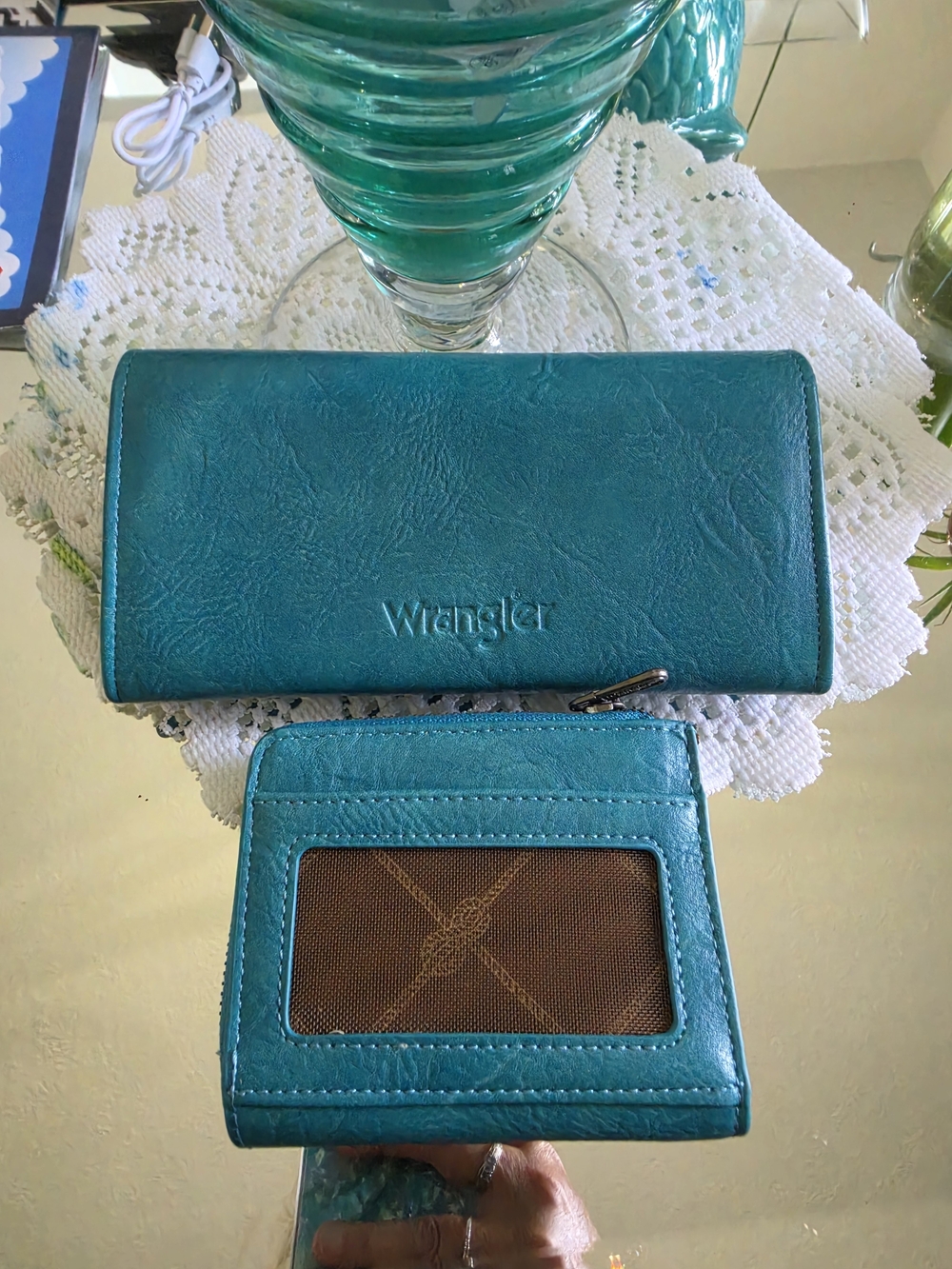 Wrangler Teal Leather Wallet & Coin Pouch Set - Picture 4 of 5